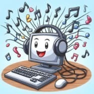 Happy computer listening to music
