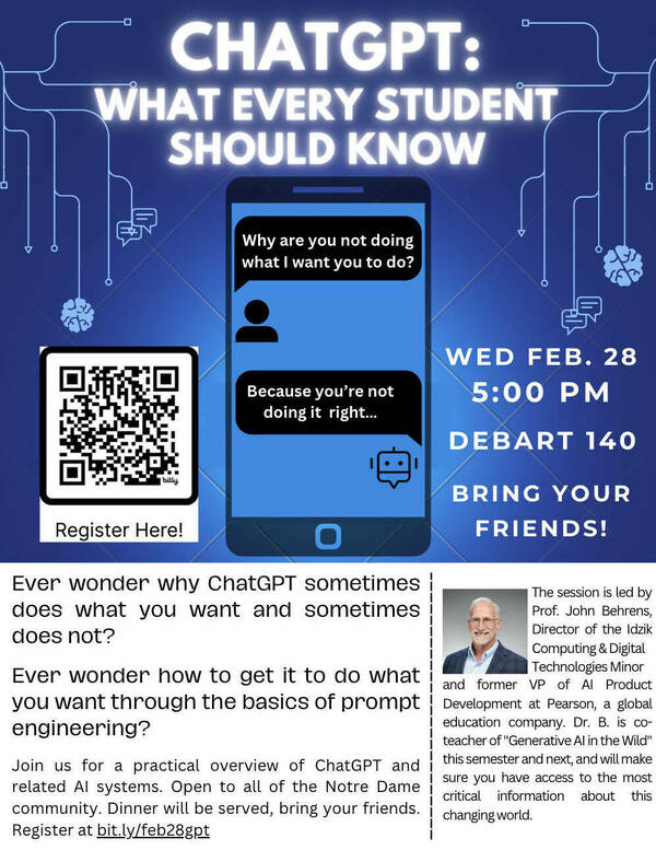 ChatGPT event poster showing a phone with generative AI text.