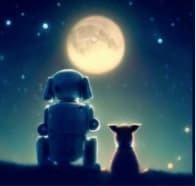 Robot and dog watch the moon