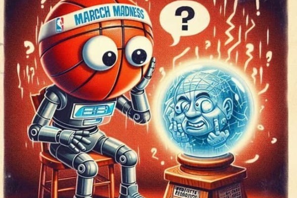 march madness robot looking into a crystal ball