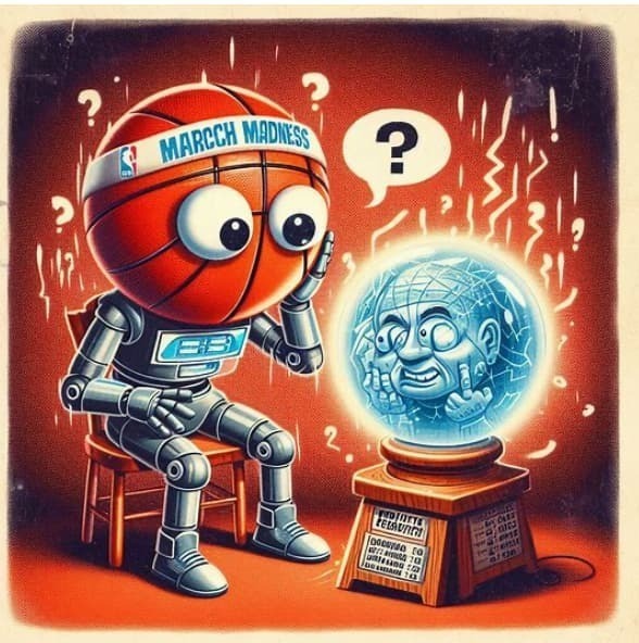 march madness robot looking into a crystal ball