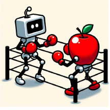 Cartoon of a Mac and PC in a boxing ring