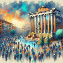 AI generated picture of the Parthenon with people surrounding it.