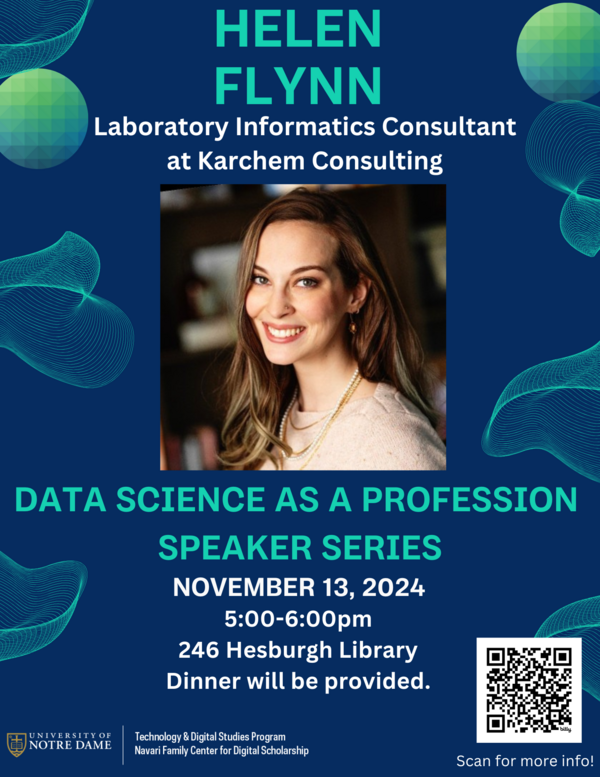 Poster advertising Helen Flynn presentation on November 13, 2024